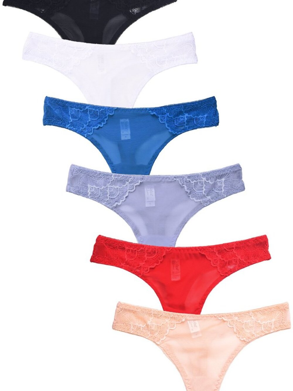 $10 SALE PACK OF 6 Women's Lace Trim Solid Thong Panty (LP9070LT)
